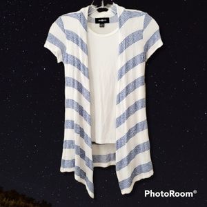 Amy Byer Cardigan Sweater with Short Sleeve Top Girls M 10-12 Blue White Silver
